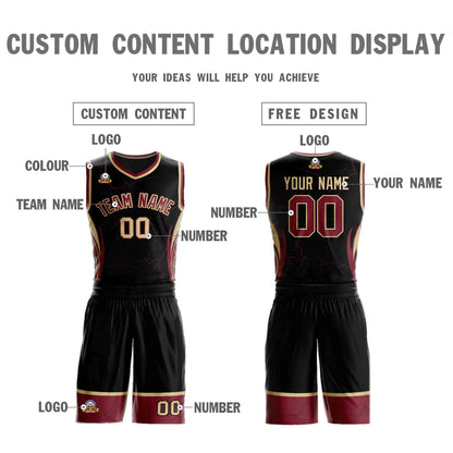 Custom Black Maroon-Khaki Graffiti Pattern Sets Lightning Basketball Jersey