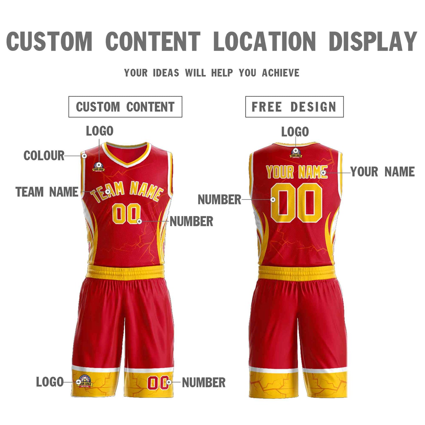 Custom Red Gold-White Graffiti Pattern Sets Lightning Basketball Jersey