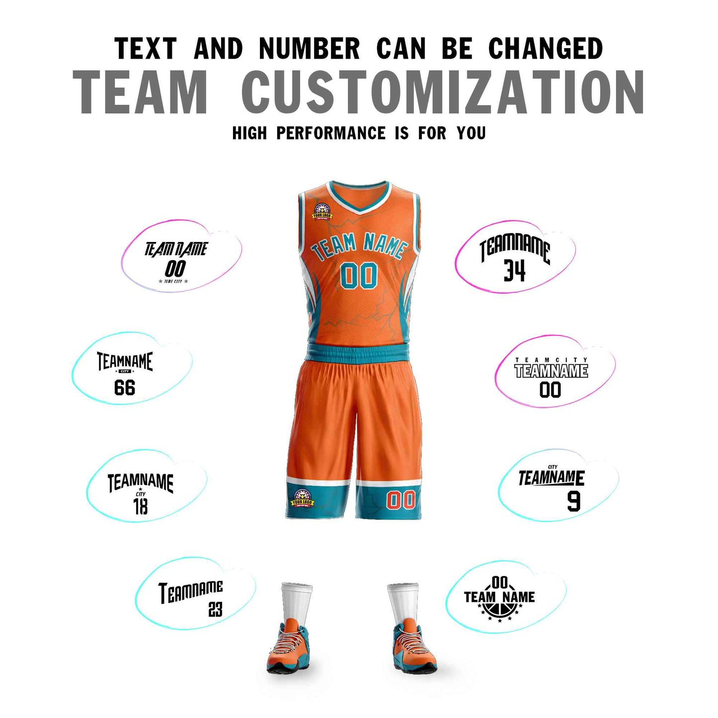 Custom Orange Teal-White Graffiti Pattern Sets Lightning Basketball Jersey