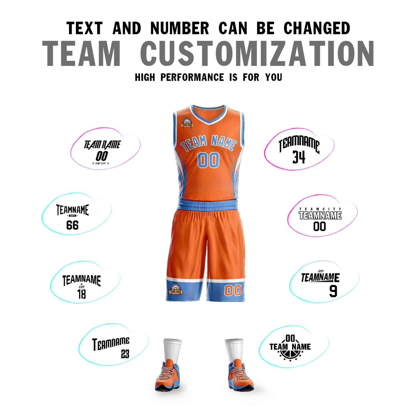 Custom Orange Powder Blue-White Graffiti Pattern Sets Lightning Basketball Jersey