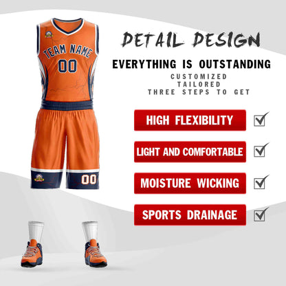 Custom Orange Navy-White Graffiti Pattern Sets Lightning Basketball Jersey