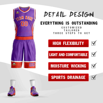 Custom Purple Orange-White Graffiti Pattern Sets Lightning Basketball Jersey