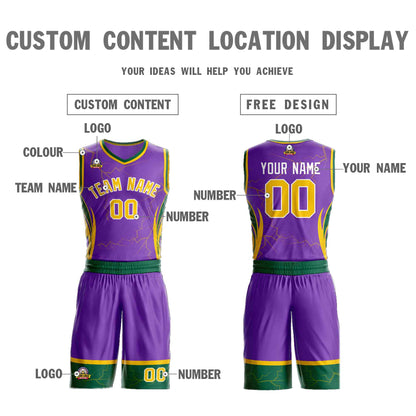 Custom Purple Gold-White Graffiti Pattern Sets Lightning Basketball Jersey