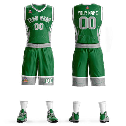 Custom Kelly Green Gray-White Graffiti Pattern Sets Lightning Basketball Jersey