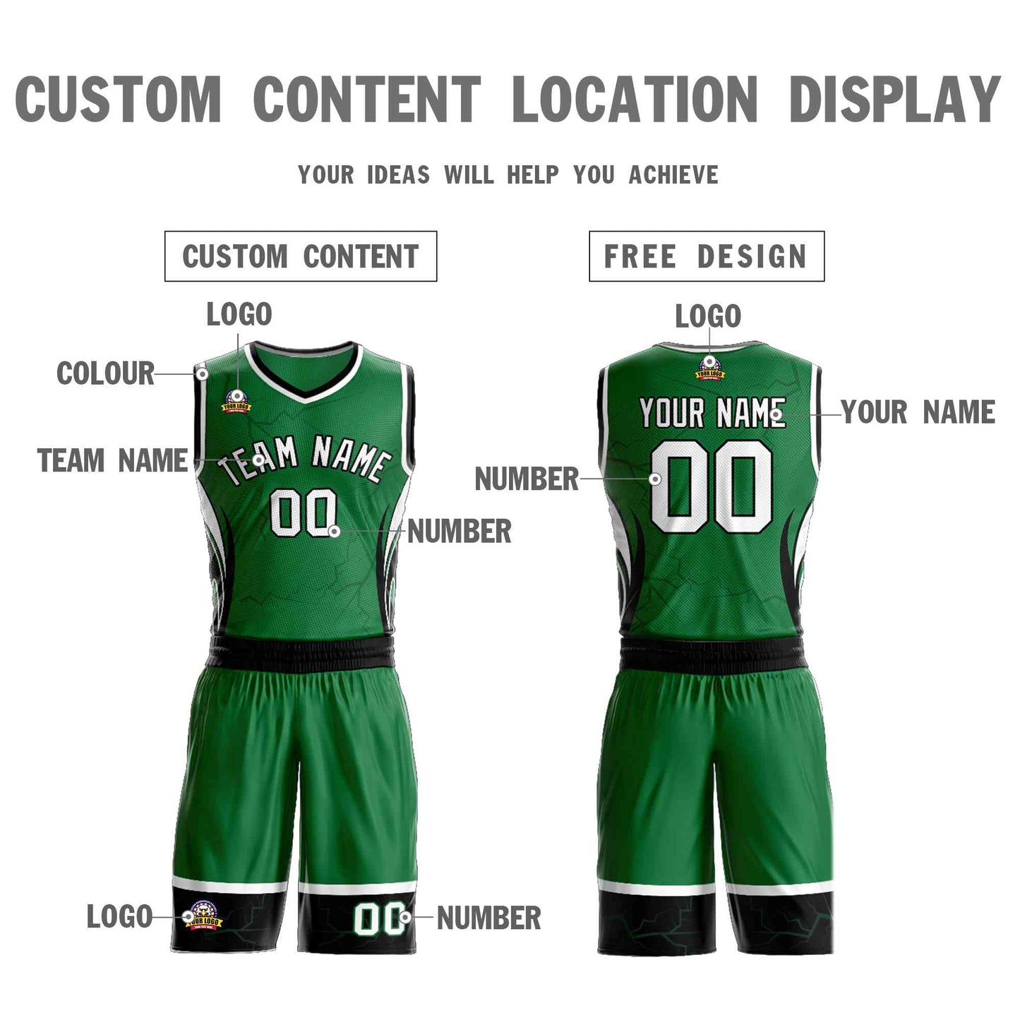 Custom Kelly Green White-Black Graffiti Pattern Sets Lightning Basketball Jersey