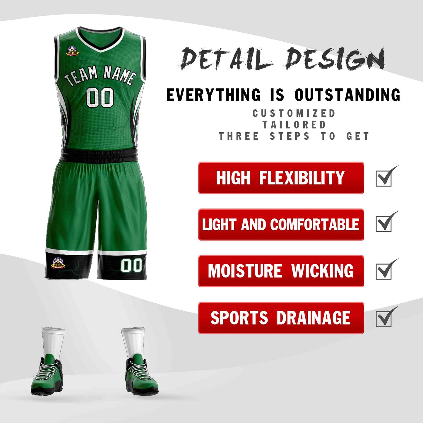 Custom Kelly Green White-Black Graffiti Pattern Sets Lightning Basketball Jersey