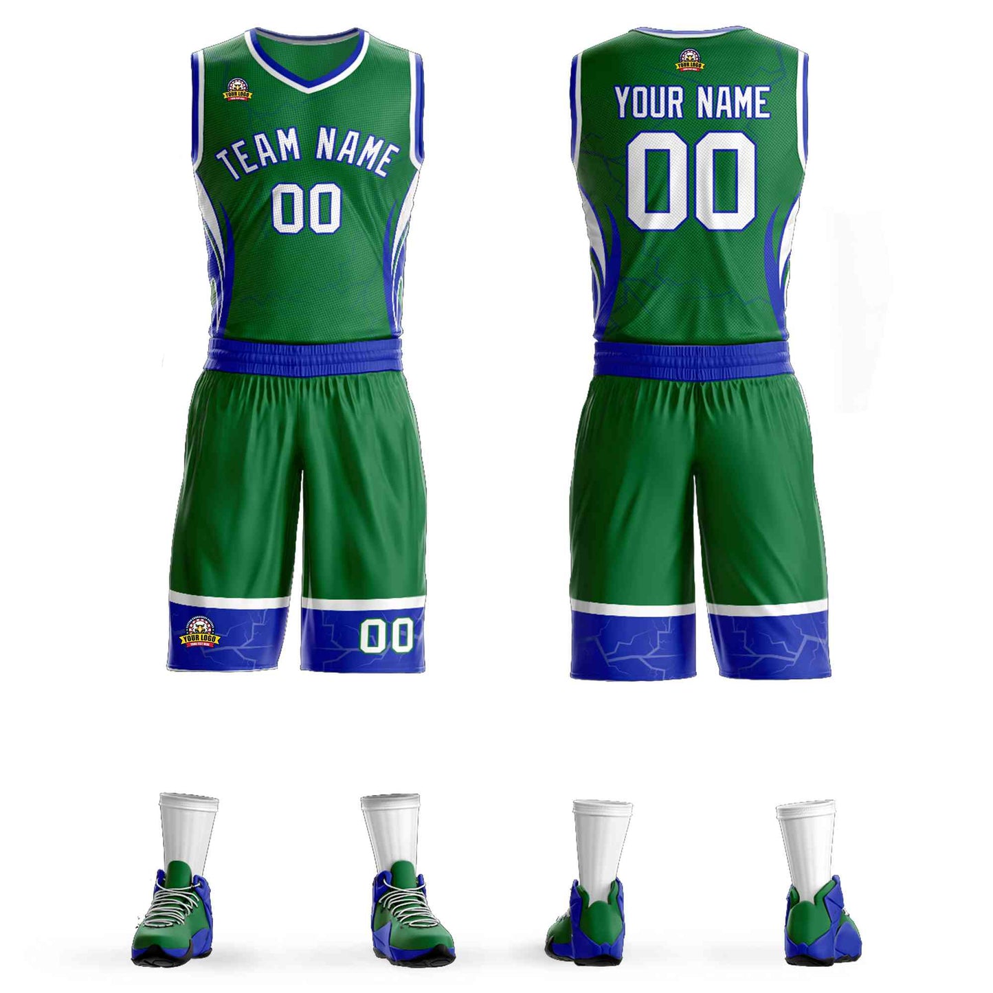 Custom Kelly Green White-Royal Graffiti Pattern Sets Lightning Basketball Jersey