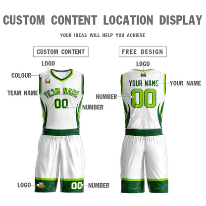 Custom White Neon Green-Green Graffiti Pattern Sets Lightning Basketball Jersey