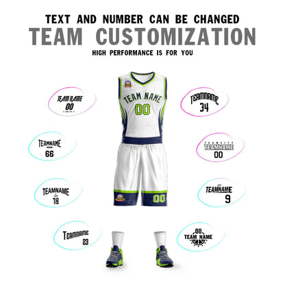 Custom White Navy-White Graffiti Pattern Sets Lightning Basketball Jersey