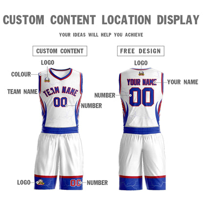 Custom White Royal-Red Graffiti Pattern Sets Lightning Basketball Jersey