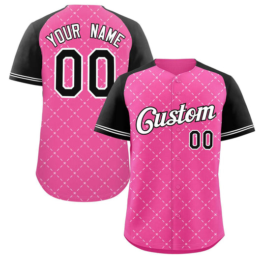 Custom Pink White-Black Rhombus Authentic Baseball Jersey