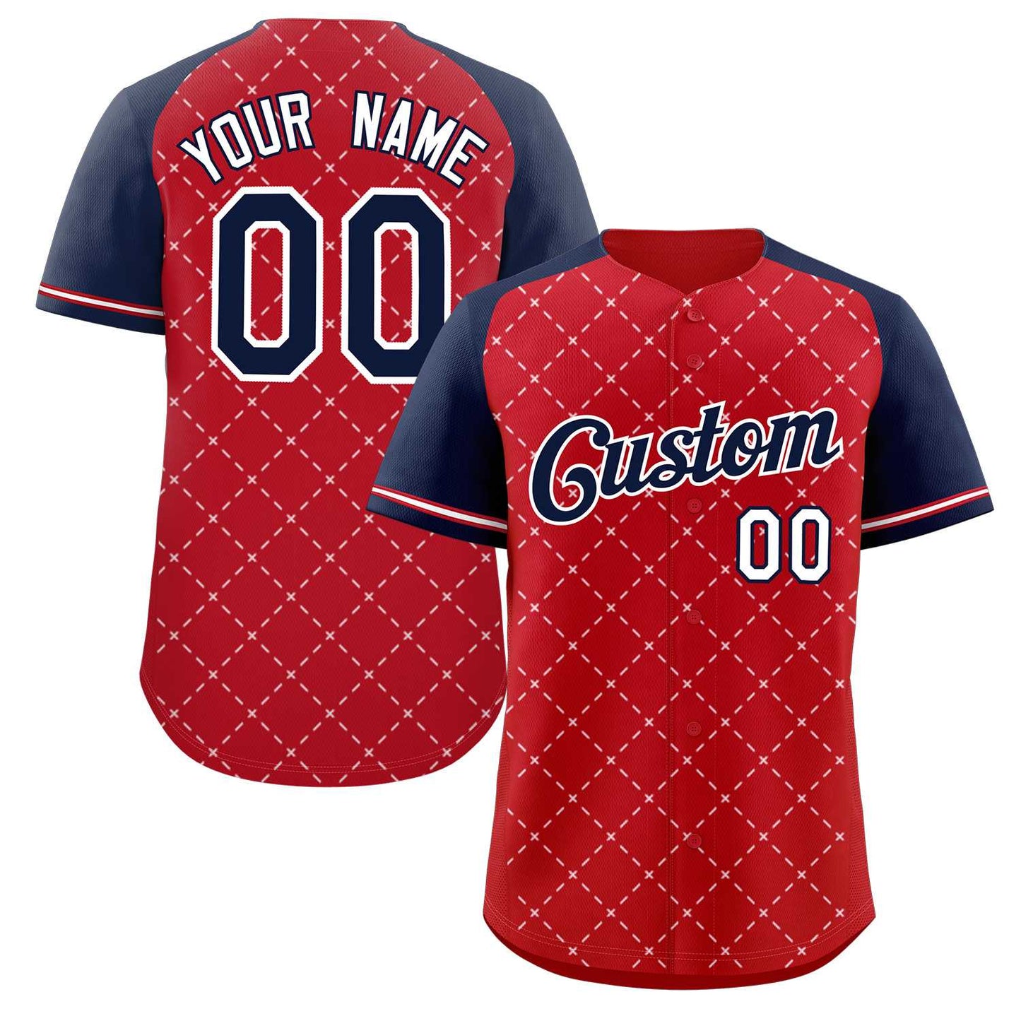 Custom Red Navy-White Rhombus Authentic Baseball Jersey