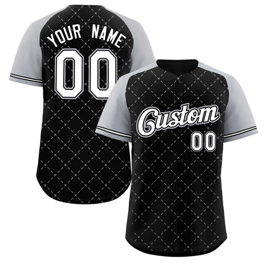 Custom Black White Black-Gray Rhombus Authentic Baseball Jersey