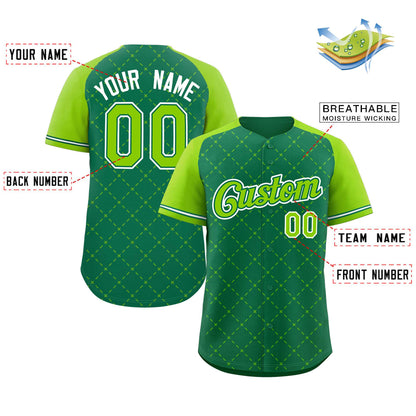 Custom Kelly Green Neon Green Kelly Green-White Rhombus Authentic Baseball Jersey