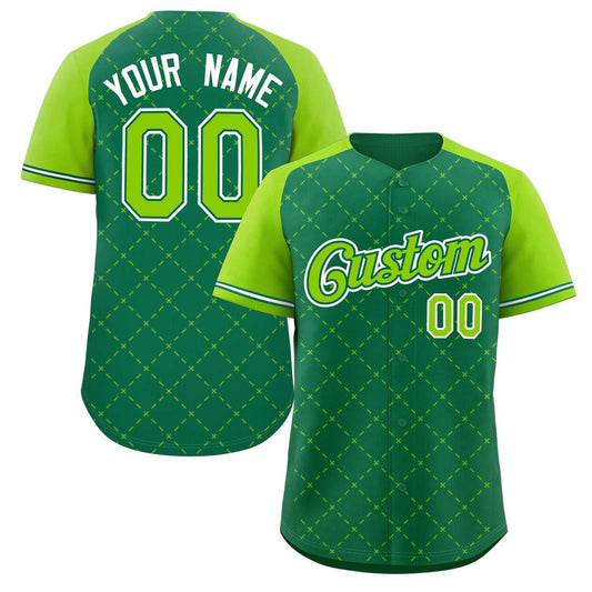 Custom Kelly Green Neon Green Kelly Green-White Rhombus Authentic Baseball Jersey