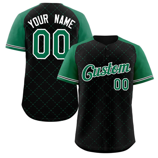 Custom Black Kelly Green-White Rhombus Authentic Baseball Jersey