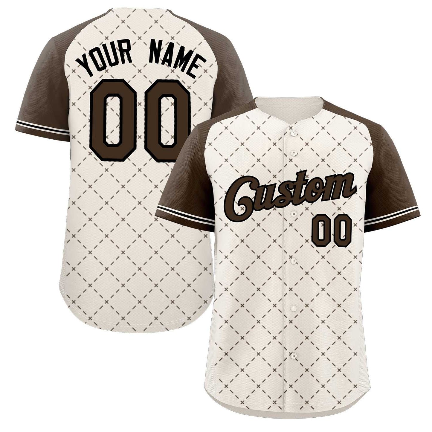 Custom Cream Brown-Black Rhombus Authentic Baseball Jersey