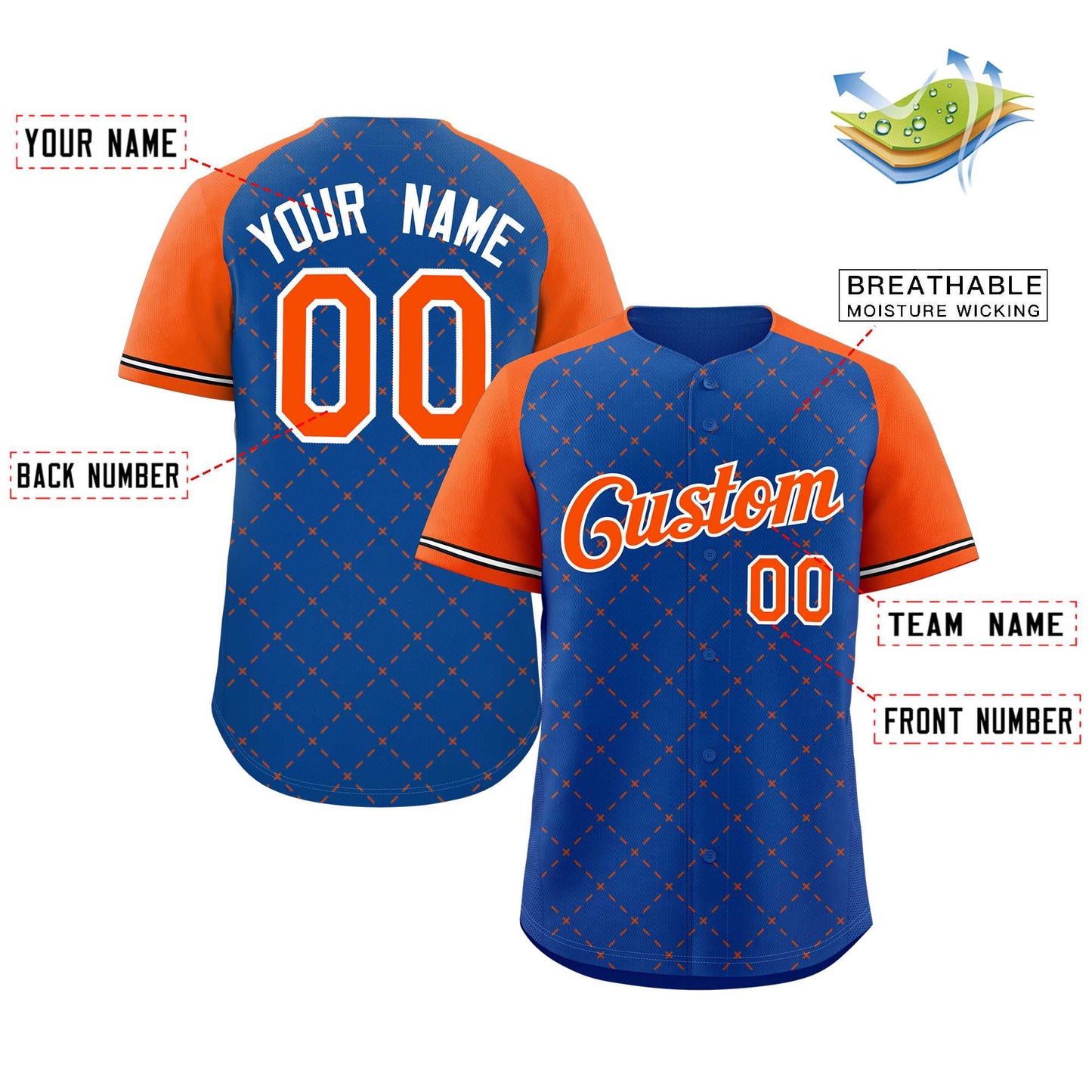 Custom Royal Orange-White Rhombus Authentic Baseball Jersey