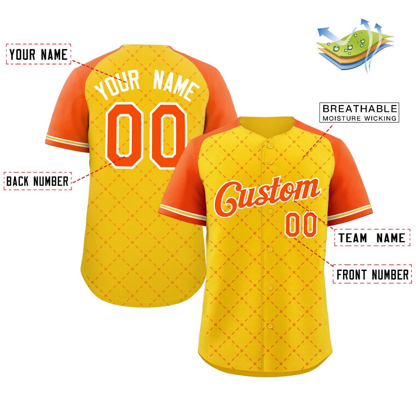 Custom Gold Orange-White Rhombus Authentic Baseball Jersey