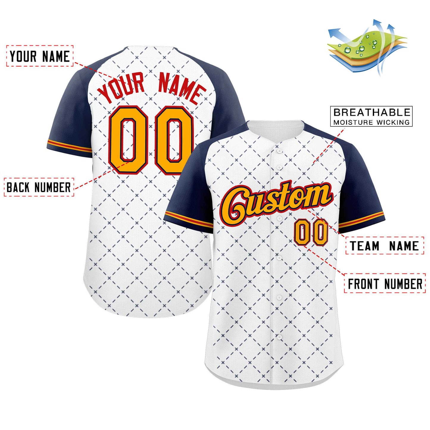 Custom White Yellow Black-Red Rhombus Authentic Baseball Jersey