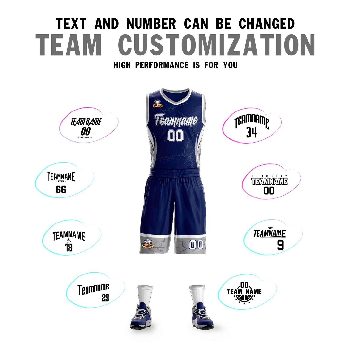 Custom Navy White-Navy Graffiti Pattern Sets Lightning Basketball Jersey