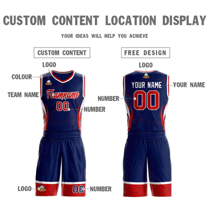 Custom Navy Red-White Graffiti Pattern Sets Lightning Basketball Jersey