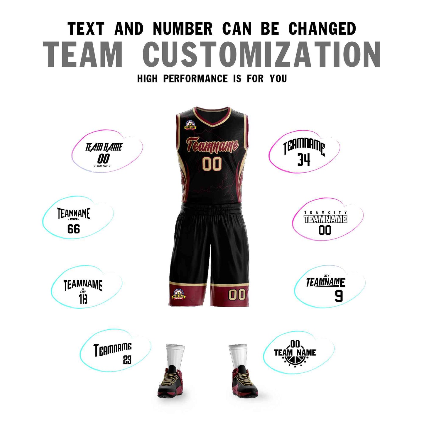 Custom Black Maroon-Khaki Graffiti Pattern Sets Lightning Basketball Jersey