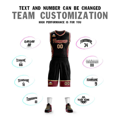 Custom Black Maroon-Khaki Graffiti Pattern Sets Lightning Basketball Jersey