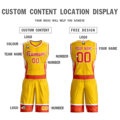 Custom Gold Orange-White Graffiti Pattern Sets Lightning Basketball Jersey