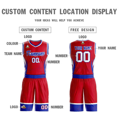 Custom Red Royal-White Graffiti Pattern Sets Lightning Basketball Jersey