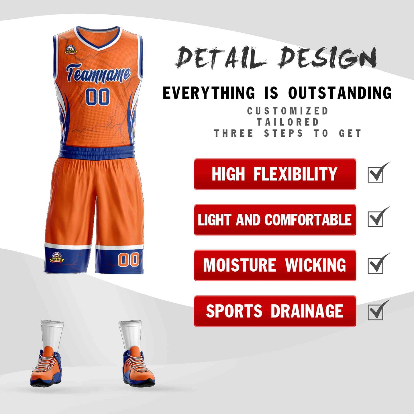 Custom Orange Royal-White Graffiti Pattern Sets Lightning Basketball Jersey