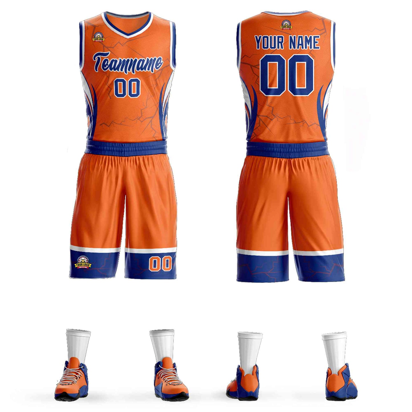 Custom Orange Royal-White Graffiti Pattern Sets Lightning Basketball Jersey