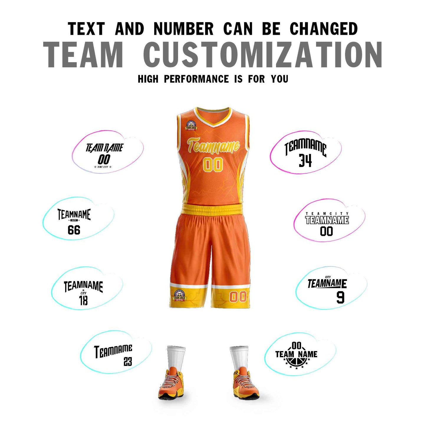 Custom Orange Gold-White Graffiti Pattern Sets Lightning Basketball Jersey