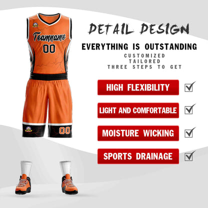 Custom Orange Black-White Graffiti Pattern Sets Lightning Basketball Jersey