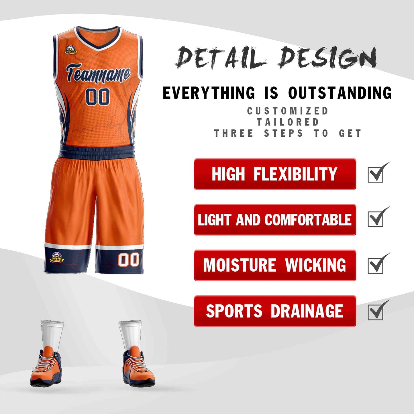 Custom Orange Navy-White Graffiti Pattern Sets Lightning Basketball Jersey