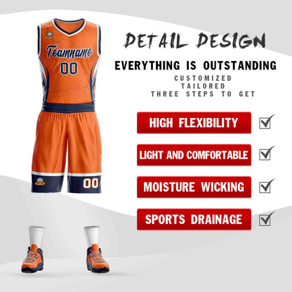 Custom Orange Navy-White Graffiti Pattern Sets Lightning Basketball Jersey