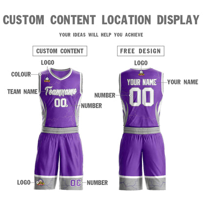 Custom Purple White-Gray Graffiti Pattern Sets Lightning Basketball Jersey