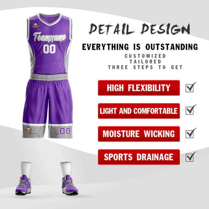 Custom Purple White-Gray Graffiti Pattern Sets Lightning Basketball Jersey