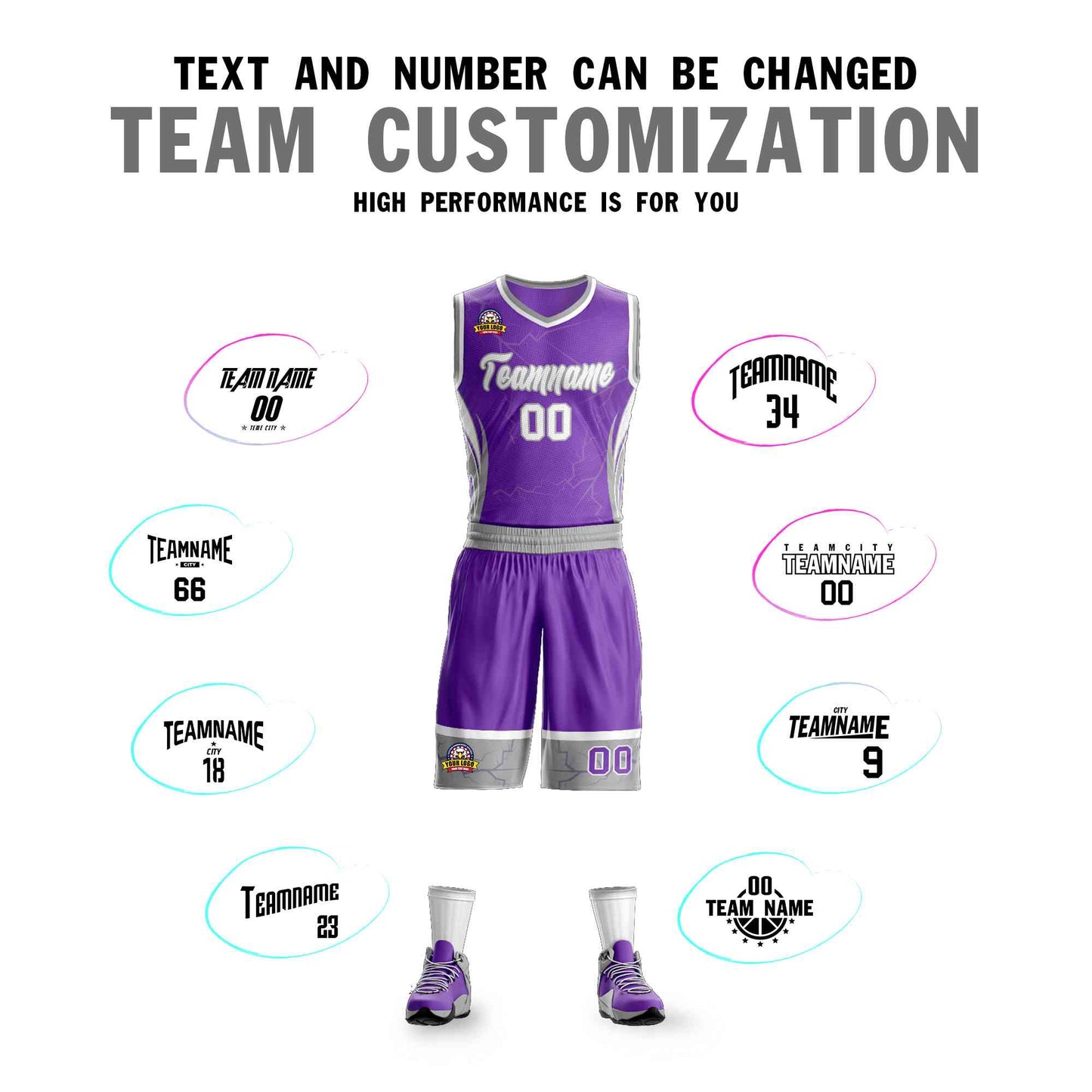 Custom Purple White-Gray Graffiti Pattern Sets Lightning Basketball Jersey