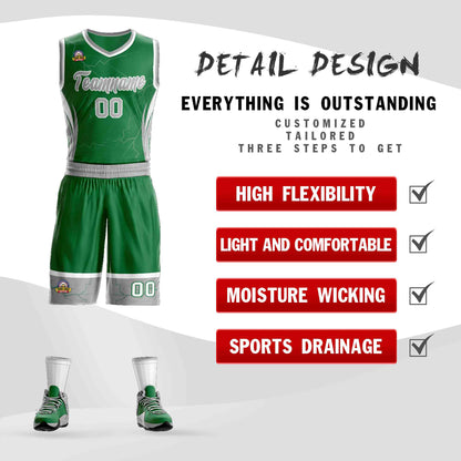 Custom Kelly Green Gray-White Graffiti Pattern Sets Lightning Basketball Jersey