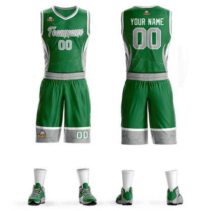 Custom Kelly Green Gray-White Graffiti Pattern Sets Lightning Basketball Jersey