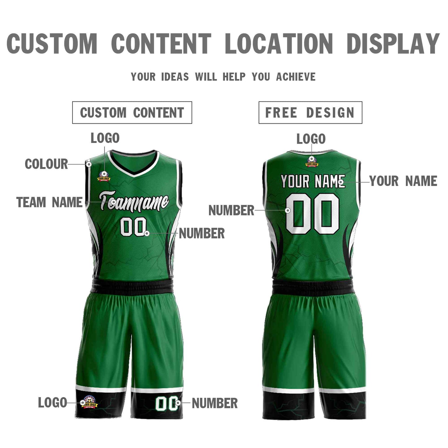 Custom Kelly Green White-Black Graffiti Pattern Sets Lightning Basketball Jersey