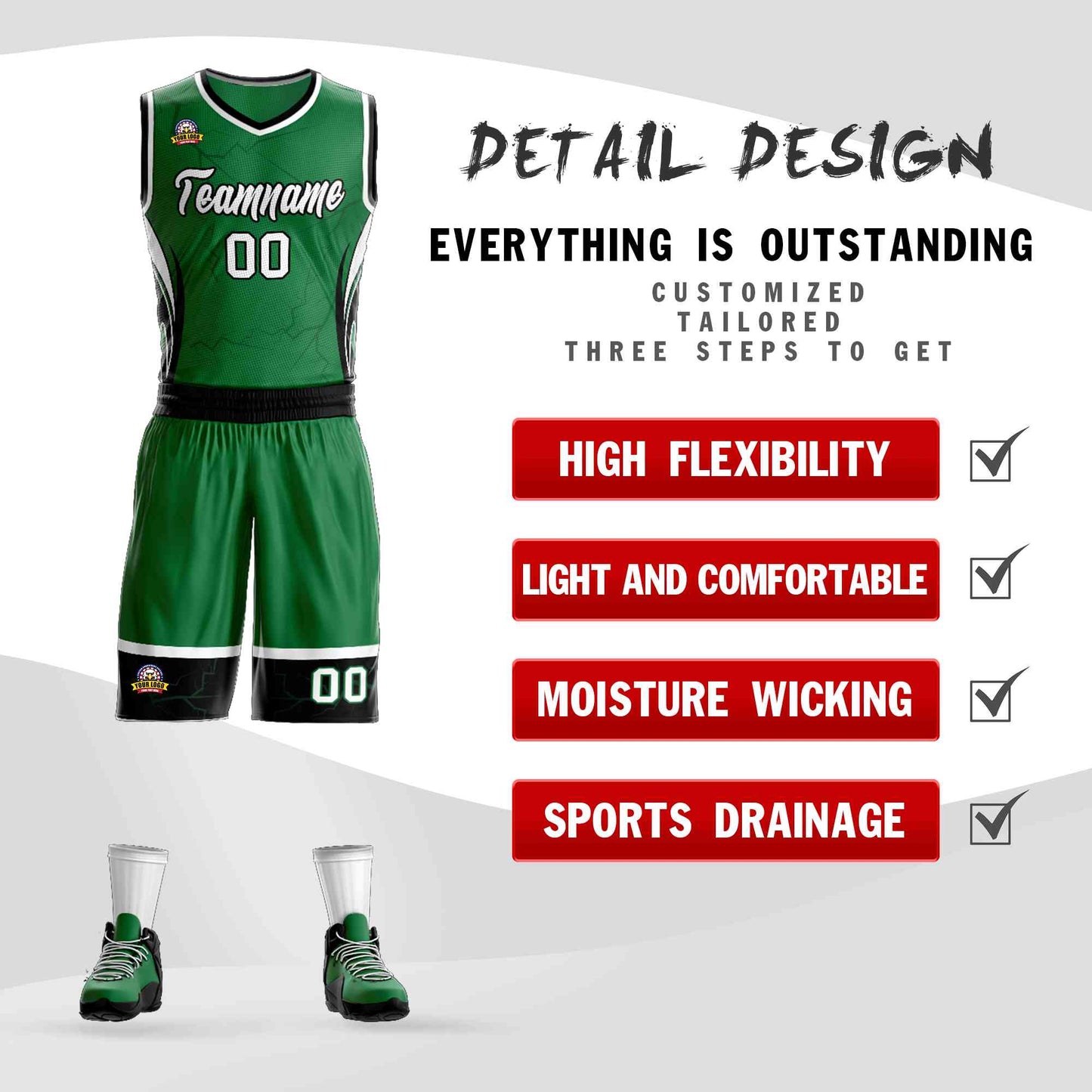 Custom Kelly Green White-Black Graffiti Pattern Sets Lightning Basketball Jersey