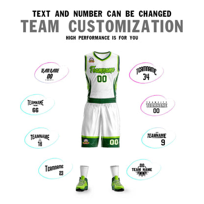 Custom White Neon Green-Green Graffiti Pattern Sets Lightning Basketball Jersey