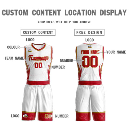 Custom White Red-Old Gold Graffiti Pattern Sets Lightning Basketball Jersey