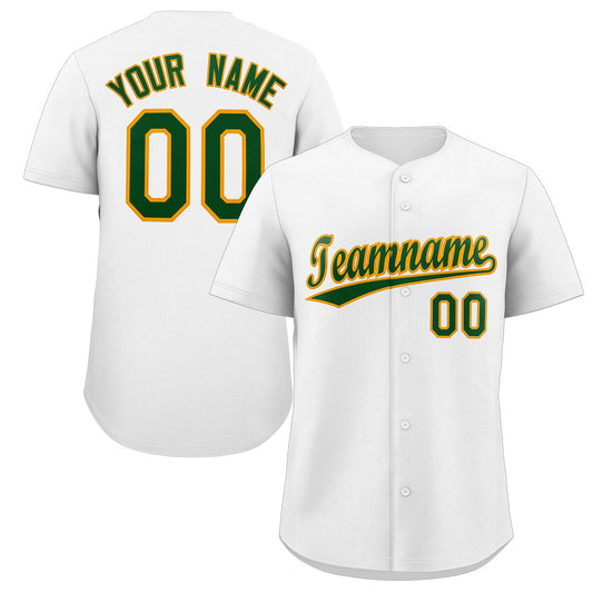 Custom White Green-Old Gold Classic Style Authentic Baseball Jersey