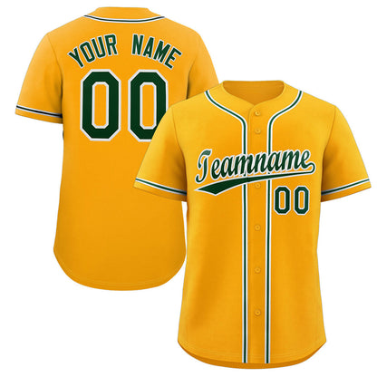 Custom Yellow Green-White Classic Style Authentic Baseball Jersey