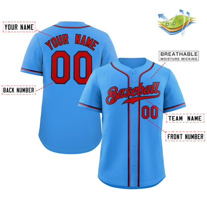 Custom Powder Blue Red-Navy Classic Style Authentic Baseball Jersey