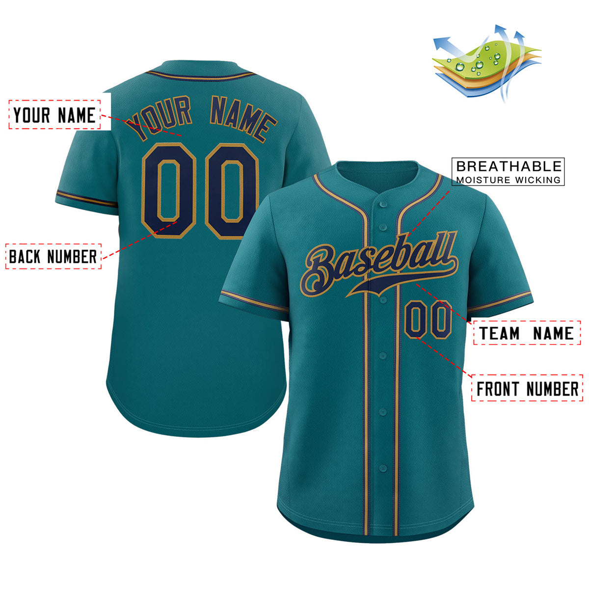 Custom Aqua Navy-Old Gold Classic Style Authentic Baseball Jersey