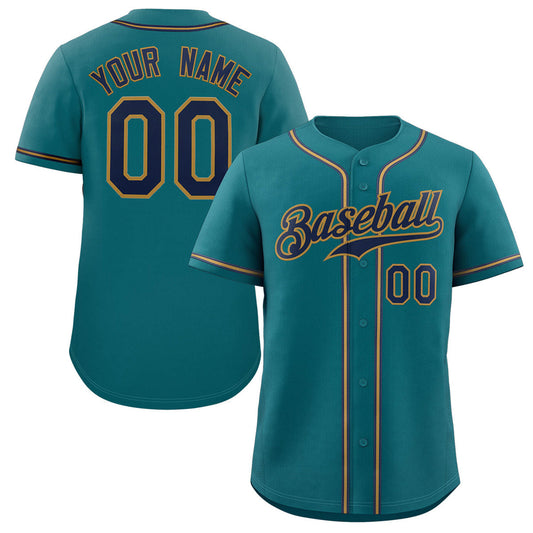 Custom Aqua Navy-Old Gold Classic Style Authentic Baseball Jersey